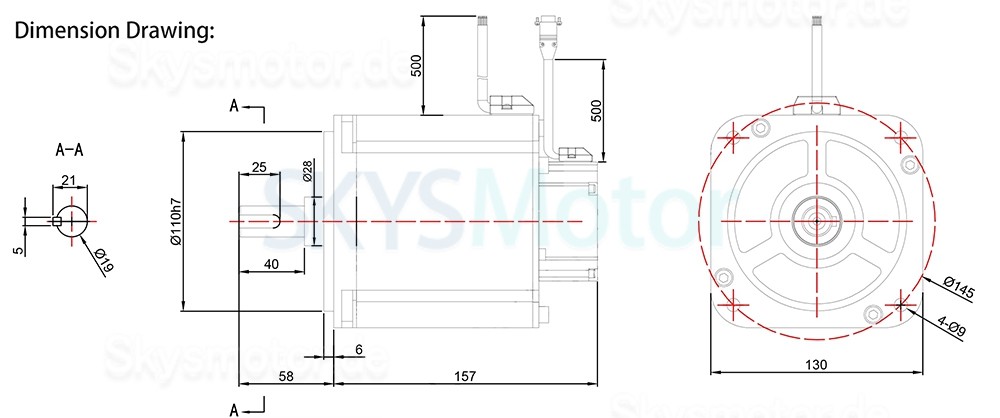 1500W DC Servomotoren 130ASM1500-5-2500C 48V 4,78Nm 37A 3000U/min 130 x 130mm